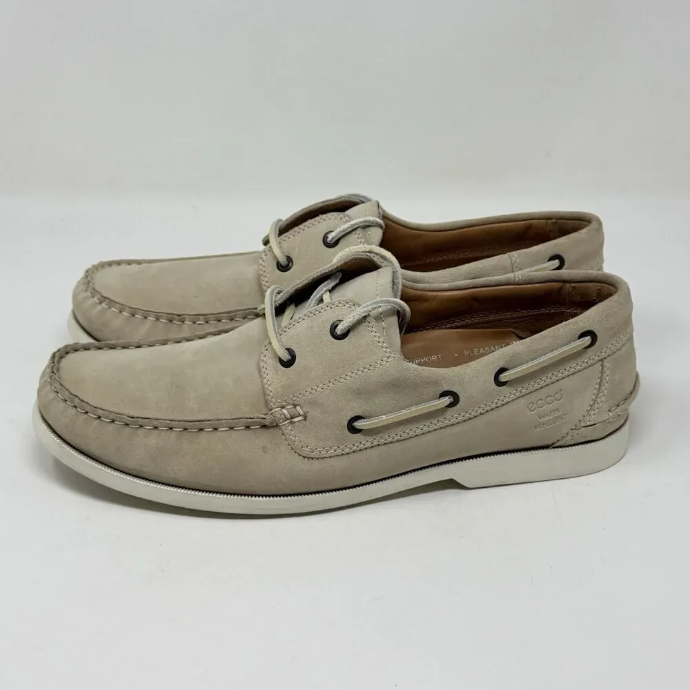 Ecco Boat Shoes Mens 12 - 12.5 EU 46 Beige Brown Suede Water Repellent Preppy
